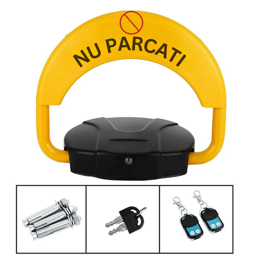 Blocator Loc Parcare Automat cu Alarmă și 2 Telecomenzi – Rezistent la Intemperii, Suportă 2 Tone