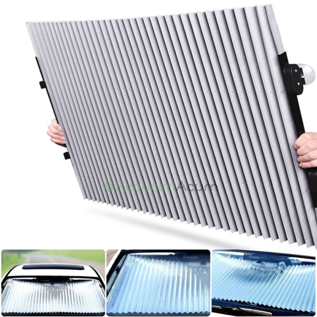 Parasolar Retractabil Parbriz Auto, cu Ventuze, Pliabil 150 x 70 cm Impotriva Razelor UV