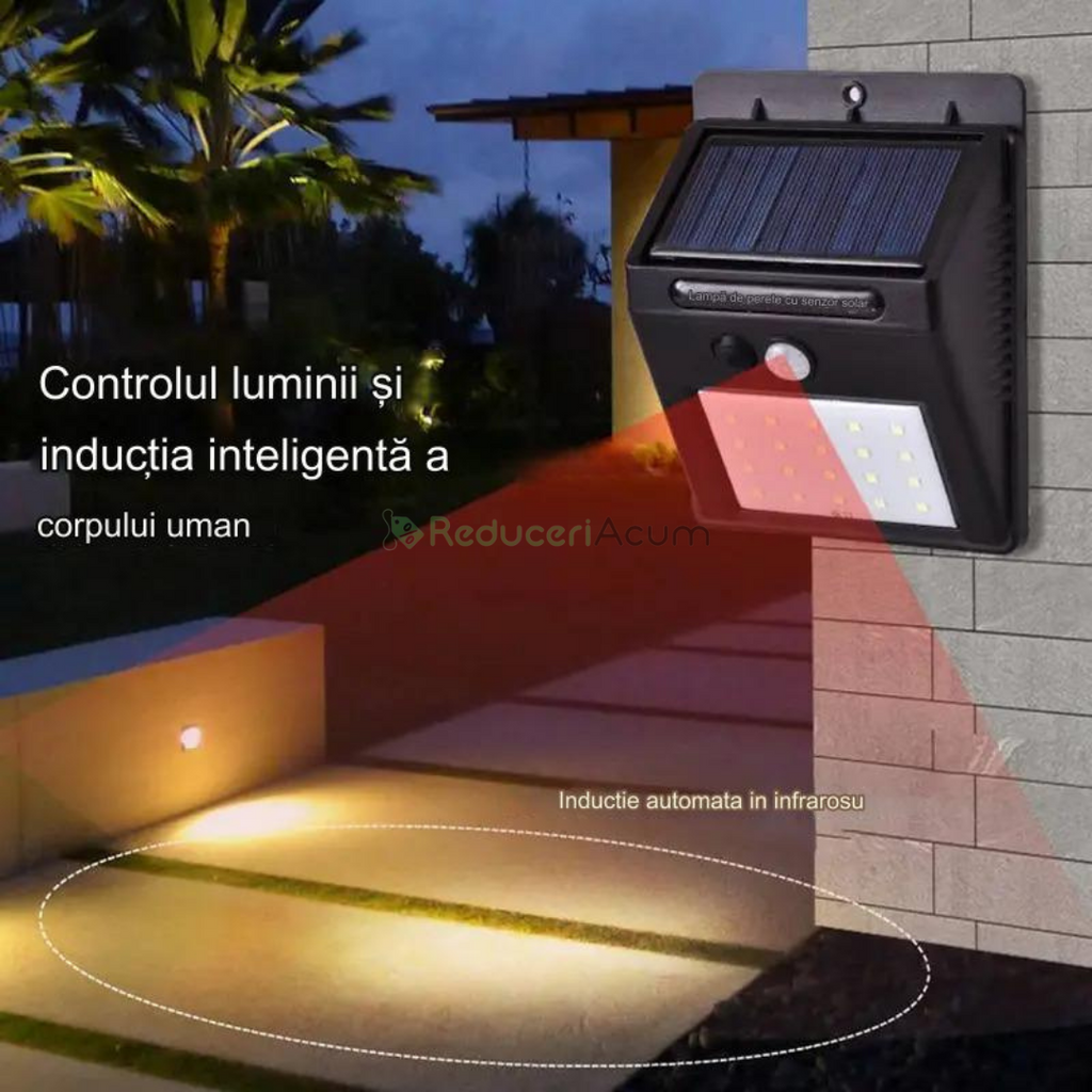Lampa LED cu incarcare solara si senzor de miscare