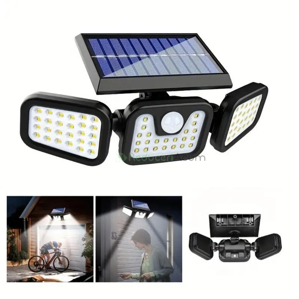 Lampa solara, de exterior cu 3 capete, LED, incarcare solara