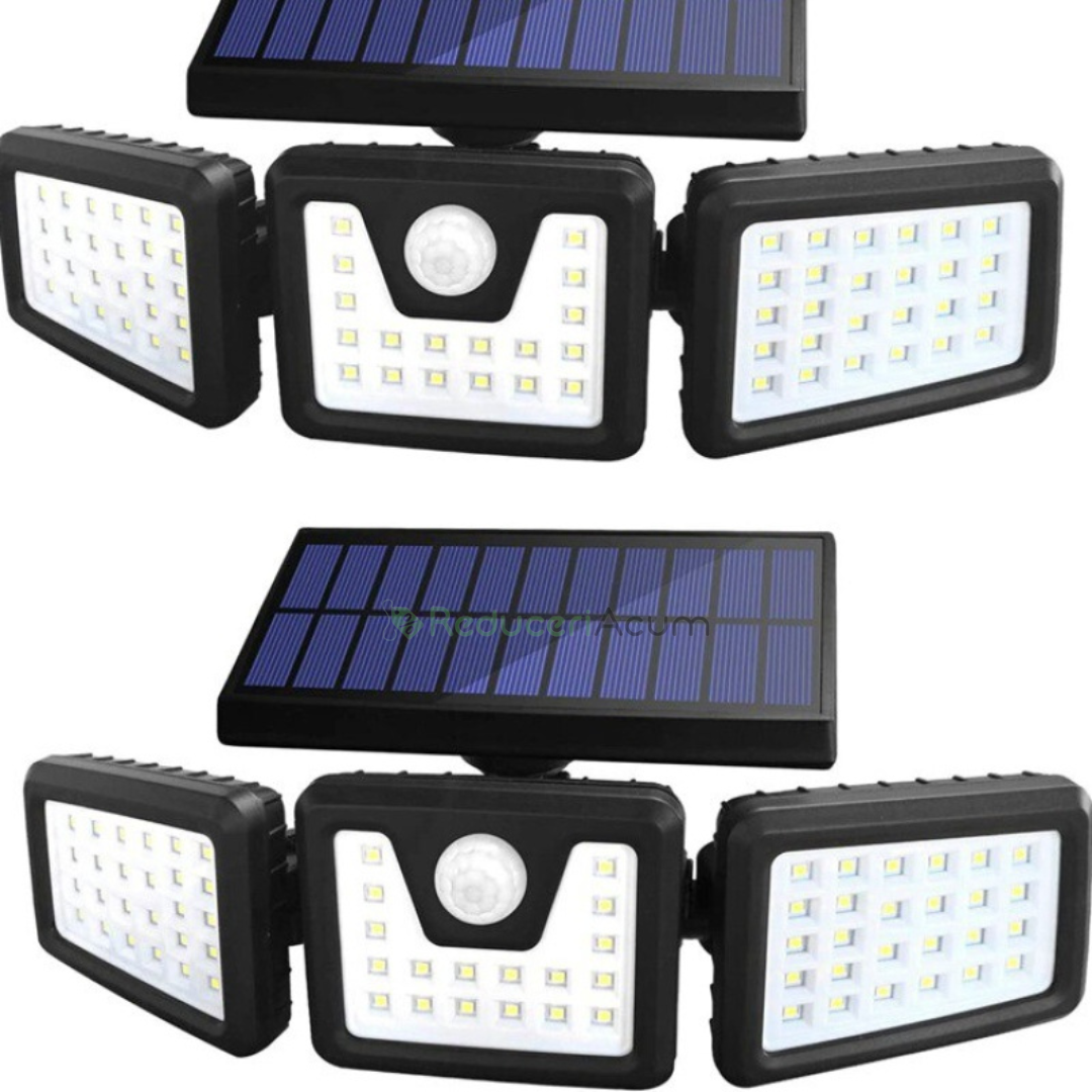 Lampa solara, de exterior cu 3 capete, LED, incarcare solara