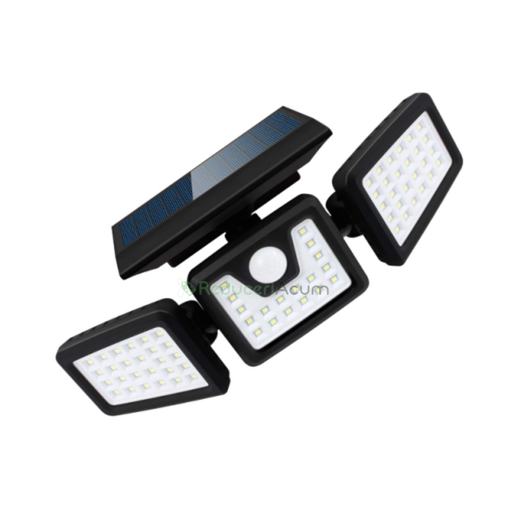 Lampa solara, de exterior cu 3 capete, LED, incarcare solara