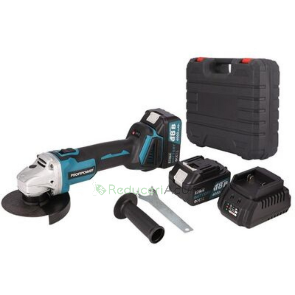 POLIZOR UNGHIULAR , FLEX CU ACUMULATOR , LEICH MANN , 2 ACUMULATORI 48 V 6 AH , 11.000 RPM , XGT, ALBASTRU