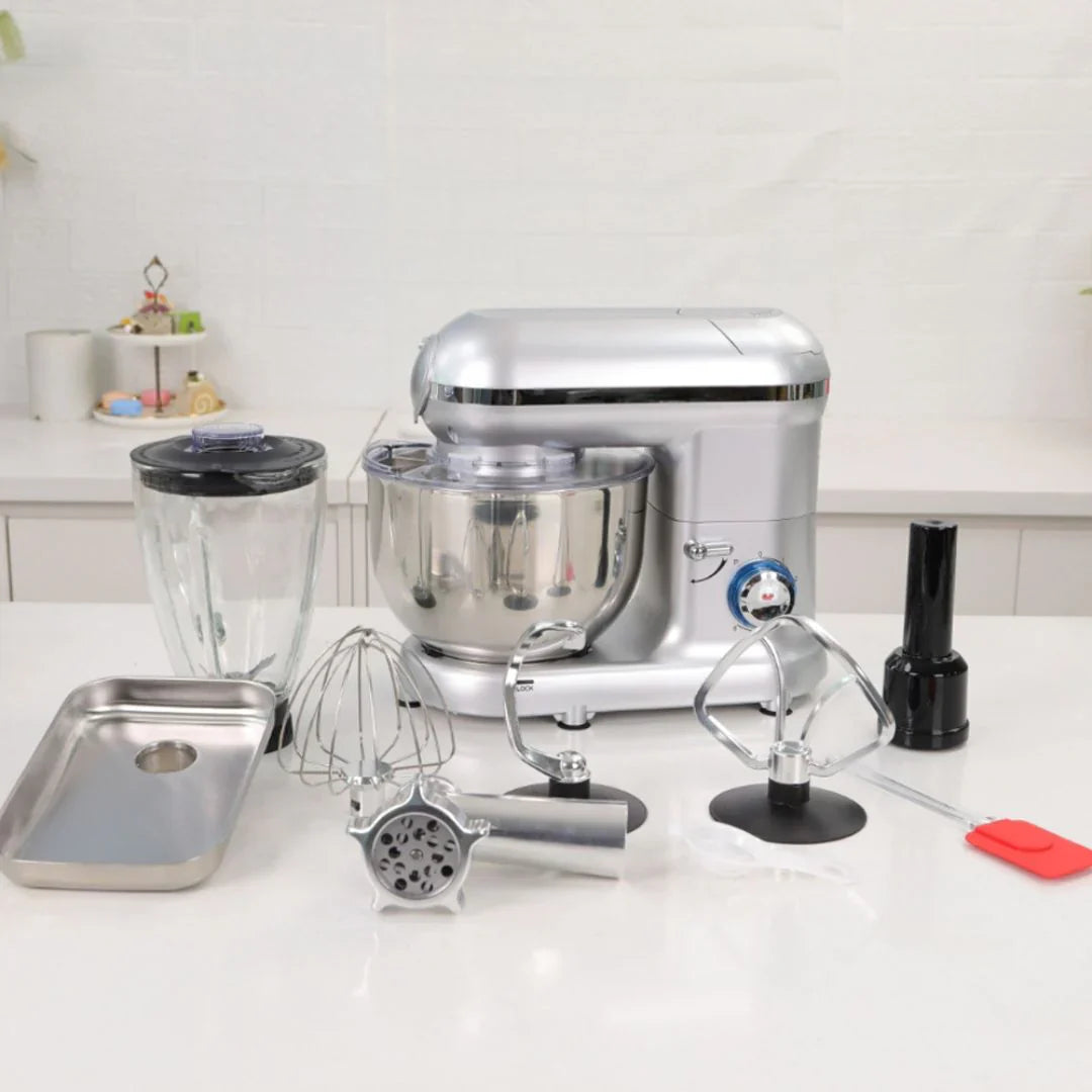 Robot Multifuncțional 1400W, 5.5L, Mixer + Blender + Tocător, Ideal pentru Patiserie și Smoothie-uri