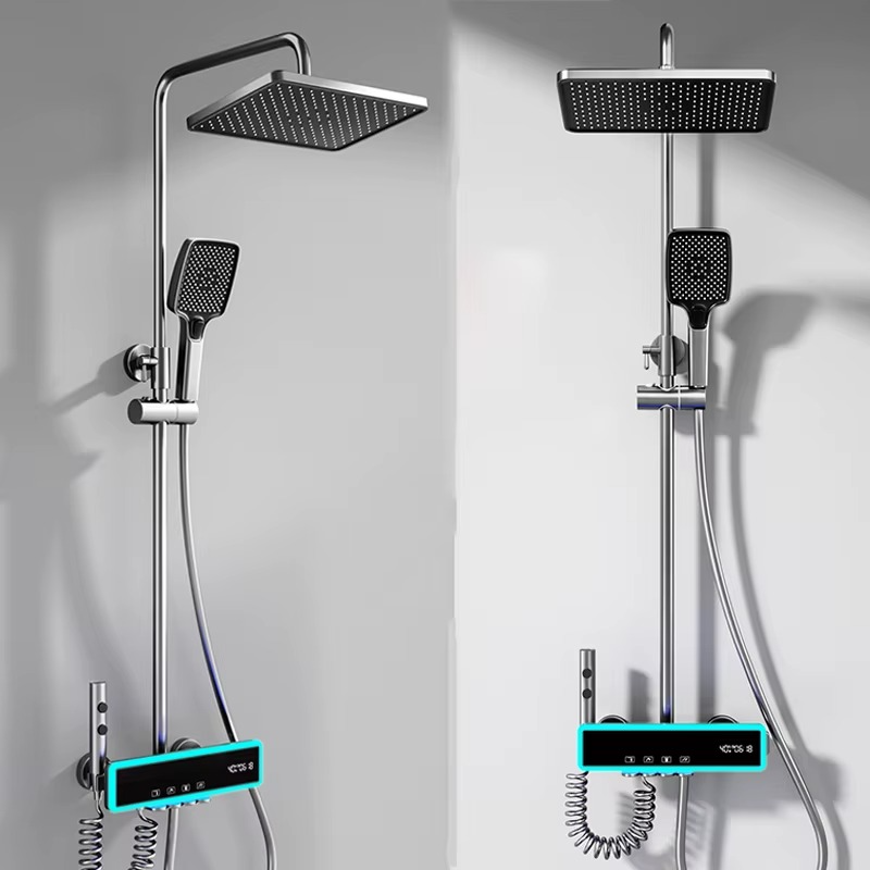 Set de dus Full Light, 4 functii de spalare, Negru mat, Banda LED, displey LED, MTZ1