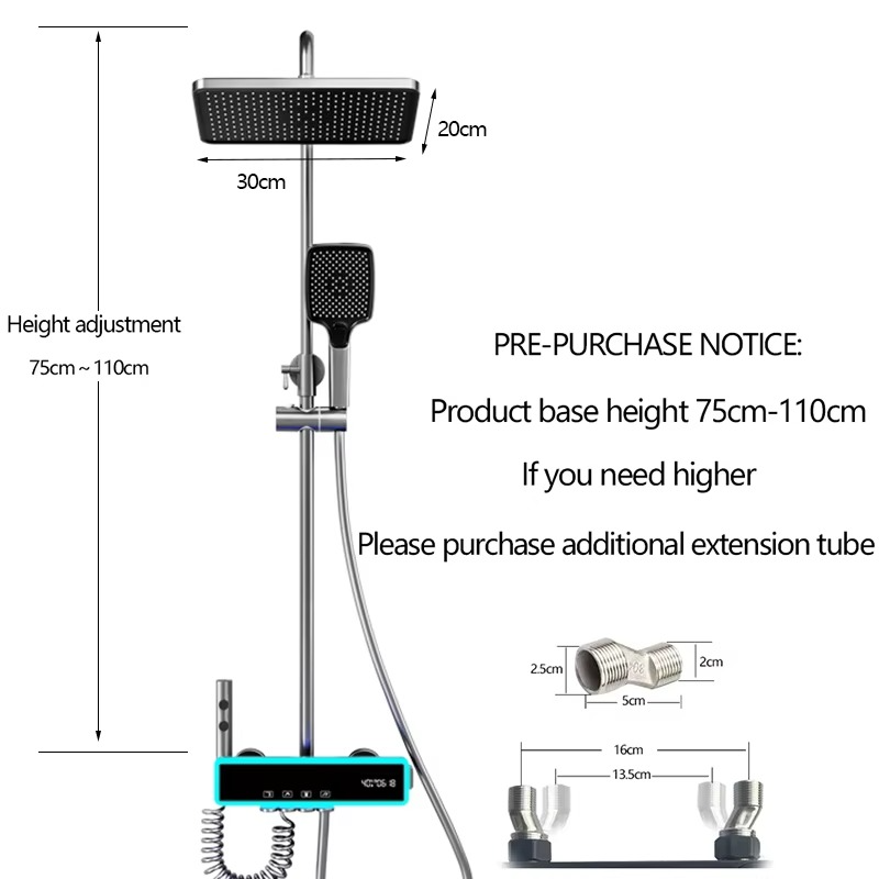 Set de dus Full Light, 4 functii de spalare, Negru mat, Banda LED, displey LED, MTZ1