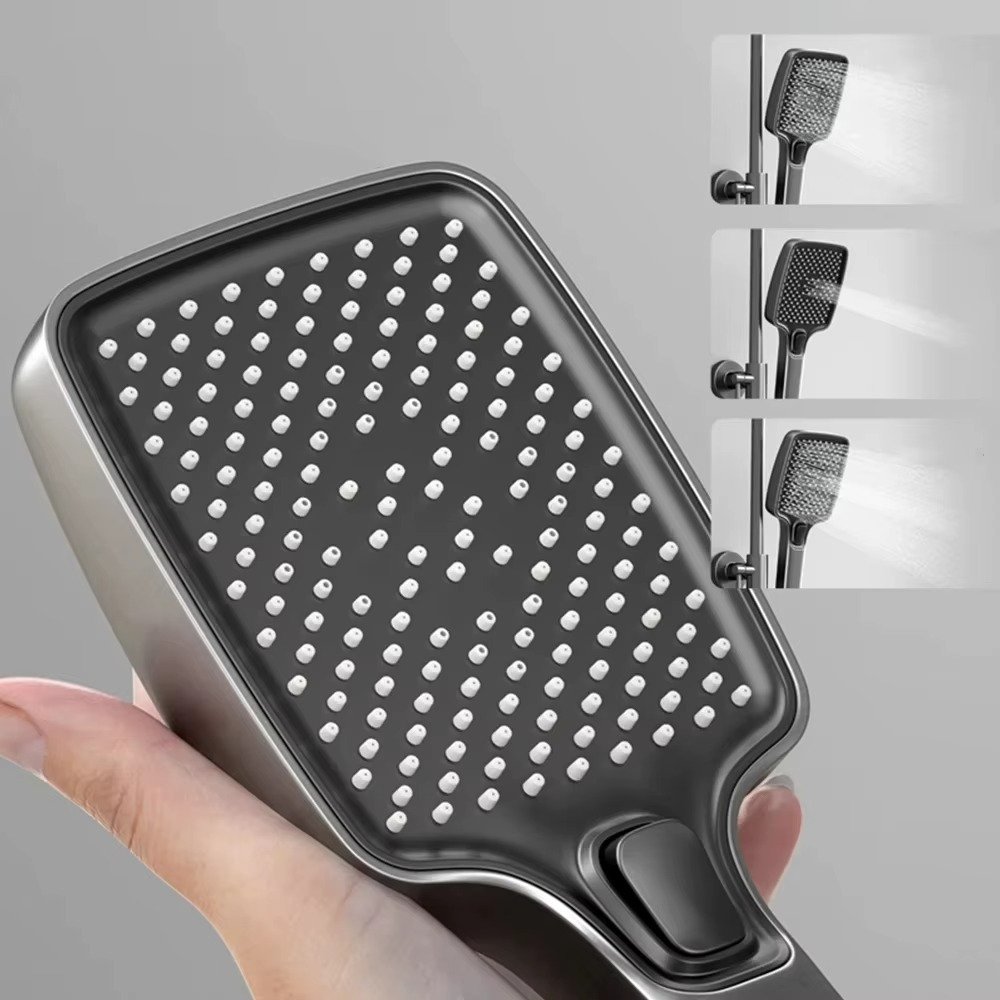 Set de dus Full Light, 4 functii de spalare, Negru mat, Banda LED, displey LED