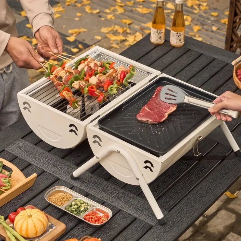 Mini Grătar Portabil pentru Exterior – Metal, 38 cm, Tava Cărbuni Detașabilă