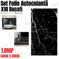 Set Folie Autocolantă Vin, Marmură Elegantă – 10 Buc, Dimensiune 60x30 cm NEGRU/ALB