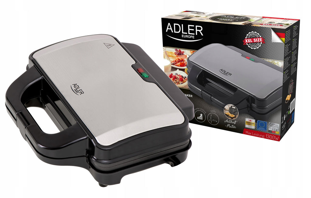 Aparat Sandwich XXL 1300W cu Plăci Antiaderente – Adler AD 3043, Sandvișuri Americane