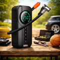 Mini Compresor Auto 5 Funcții – Jump Starter, Manometru Digital, Lanternă și Baterie Externă