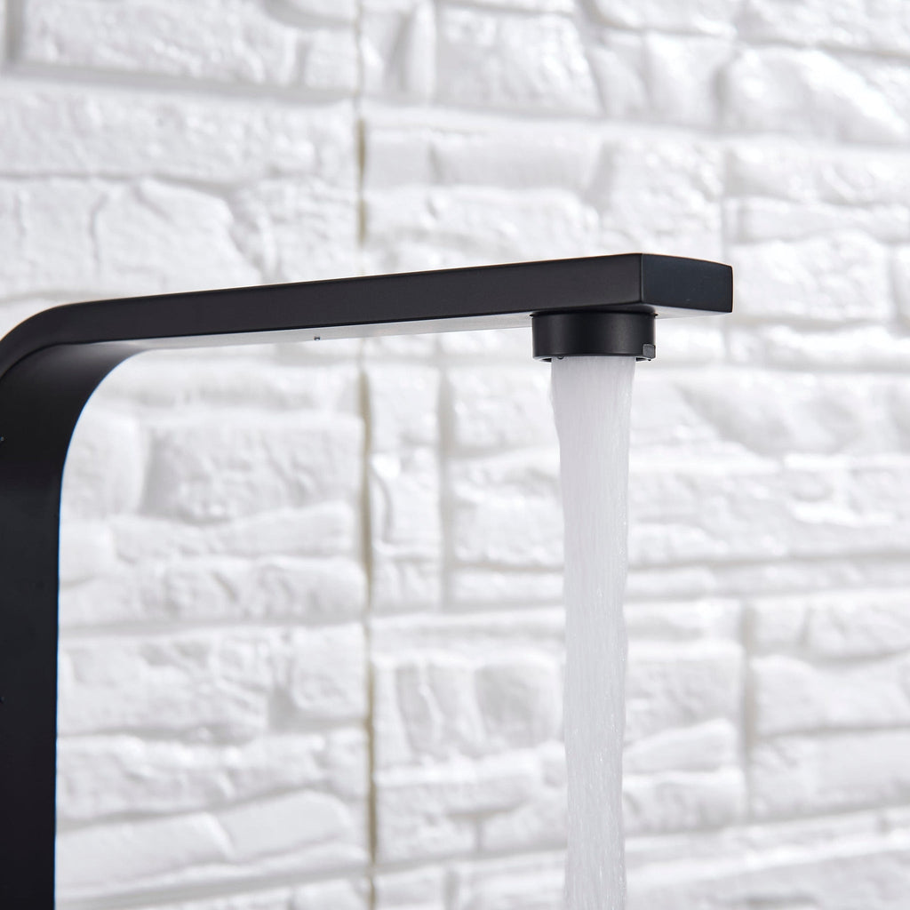 Baterie Bucătărie Minimalistă – Negru Mat, Cadru Pătrat, Monocomandă VST59