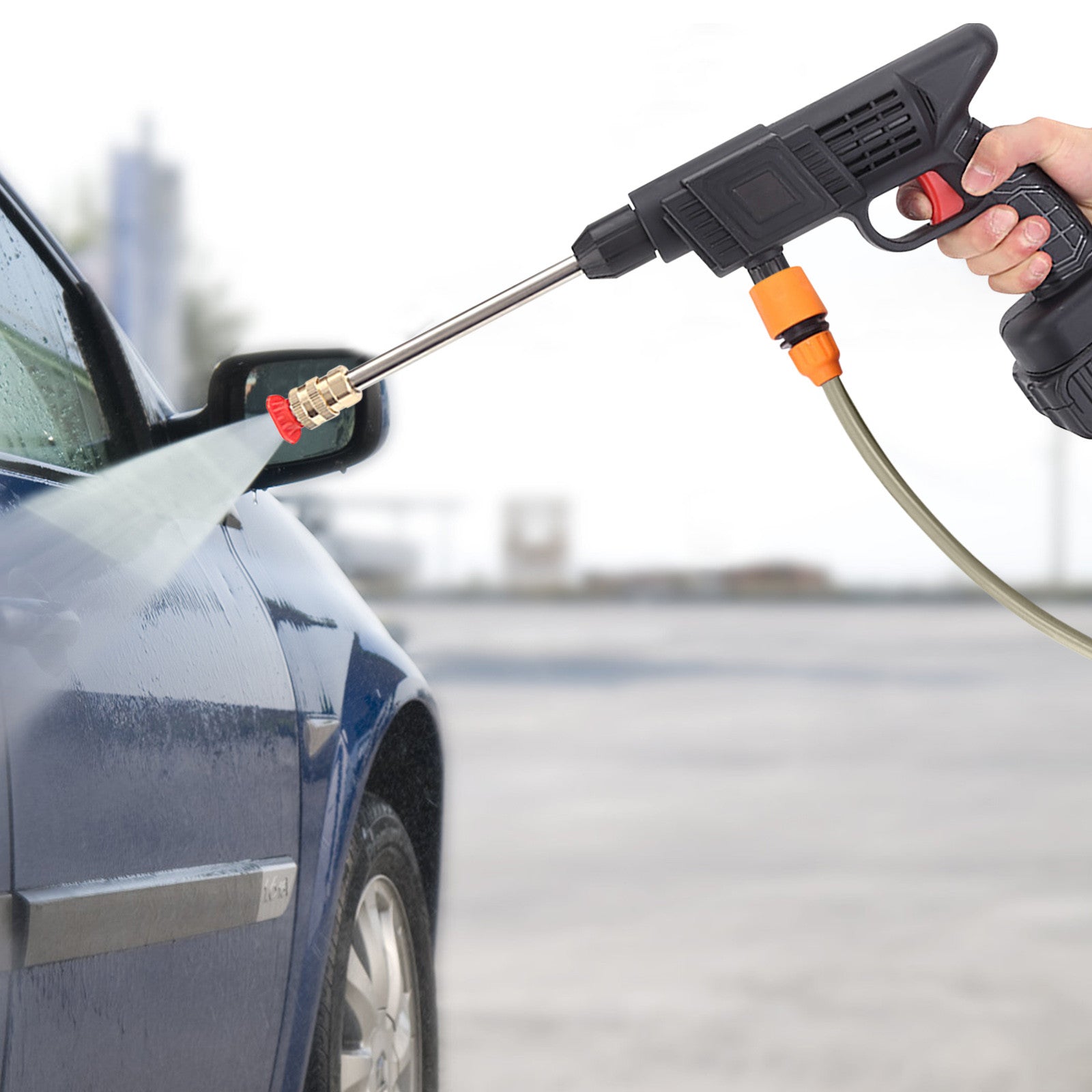 Pistol de Spălat cu Presiune Portabil 48V cu Acumulatori, 8L/min, 20 Bari – Aparat Curățare Auto, Biciclete, Terase