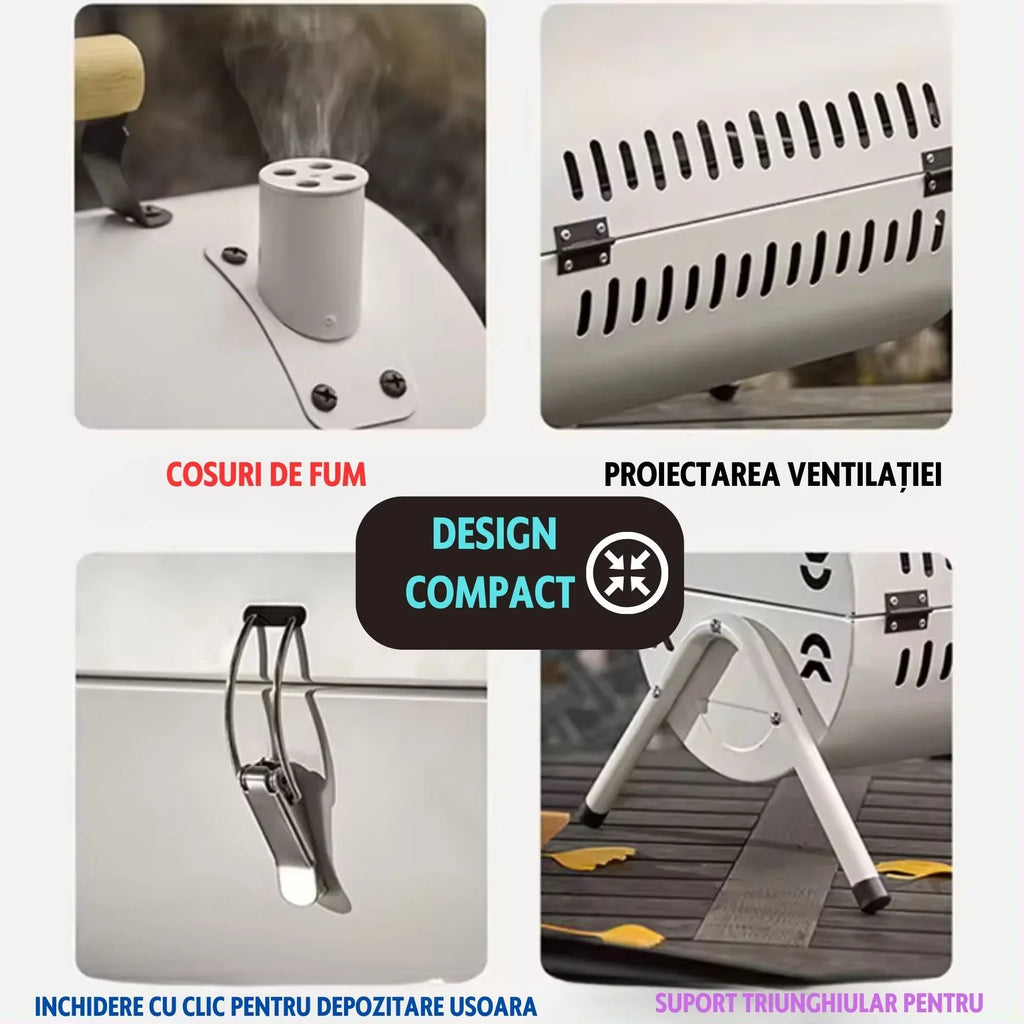 Mini Grătar Portabil pentru Exterior – Metal, 38 cm, Tava Cărbuni Detașabilă