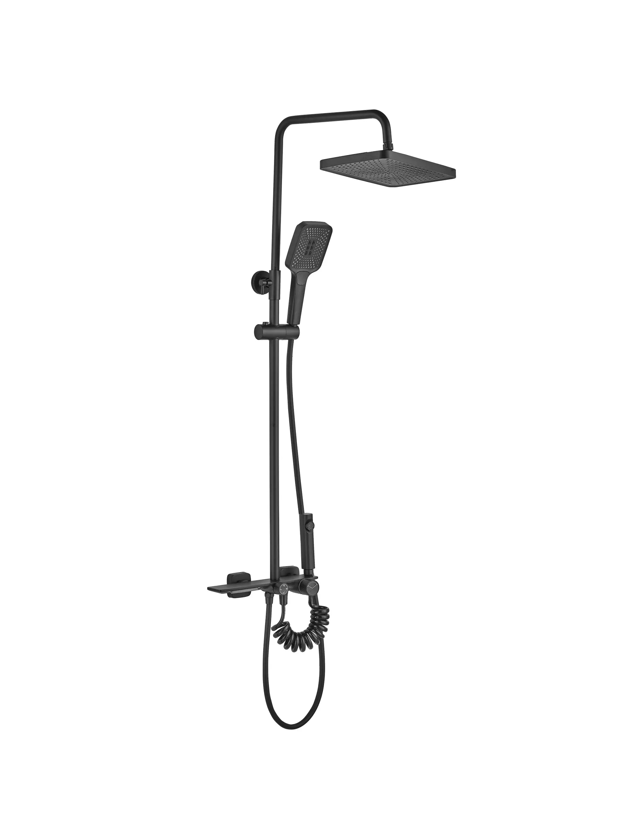 Coloana de duş Mat Black Elegance, Cu 4 functii de spalare, si scurgere tip cascada