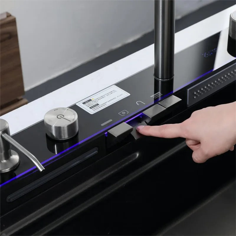 [LICHIDARE STOC] Chiuveta Inteligenta cu LED Ambiental, display digital, cap extensibil cu 3 jeturi, Accesorii, Gri Antracit