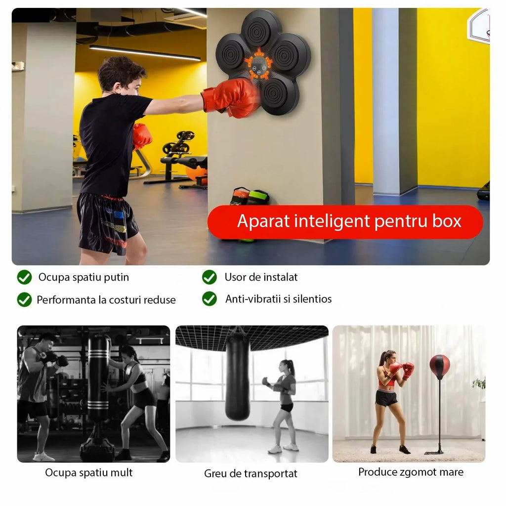 Aparat de box montabil interactiv, sincronizare Bluetooth, muzică și lumini RGB, Negru