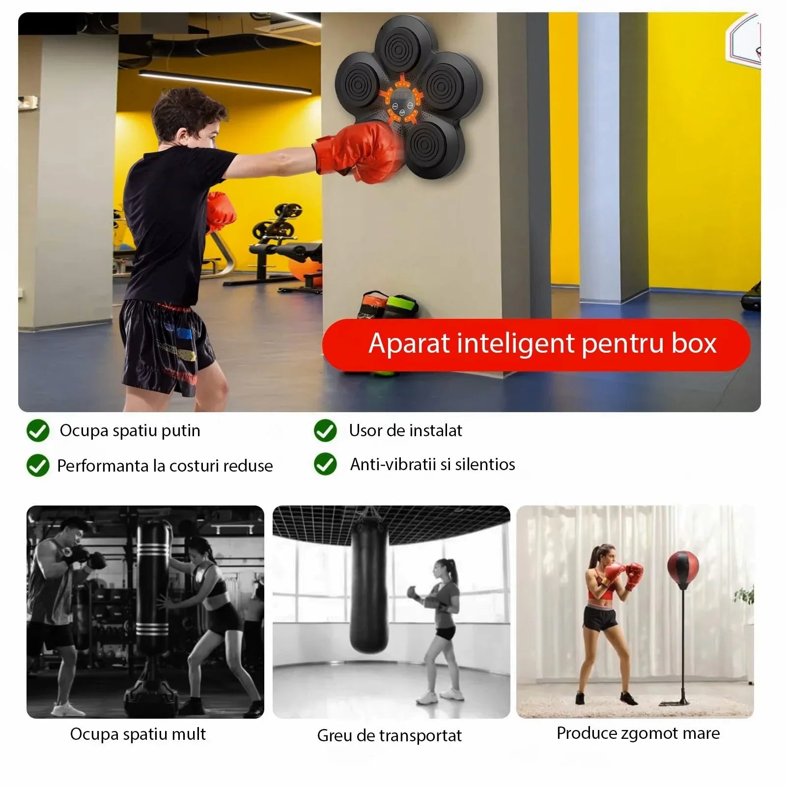 Aparat de box montabil interactiv, sincronizare Bluetooth, muzică și lumini RGB, Negru