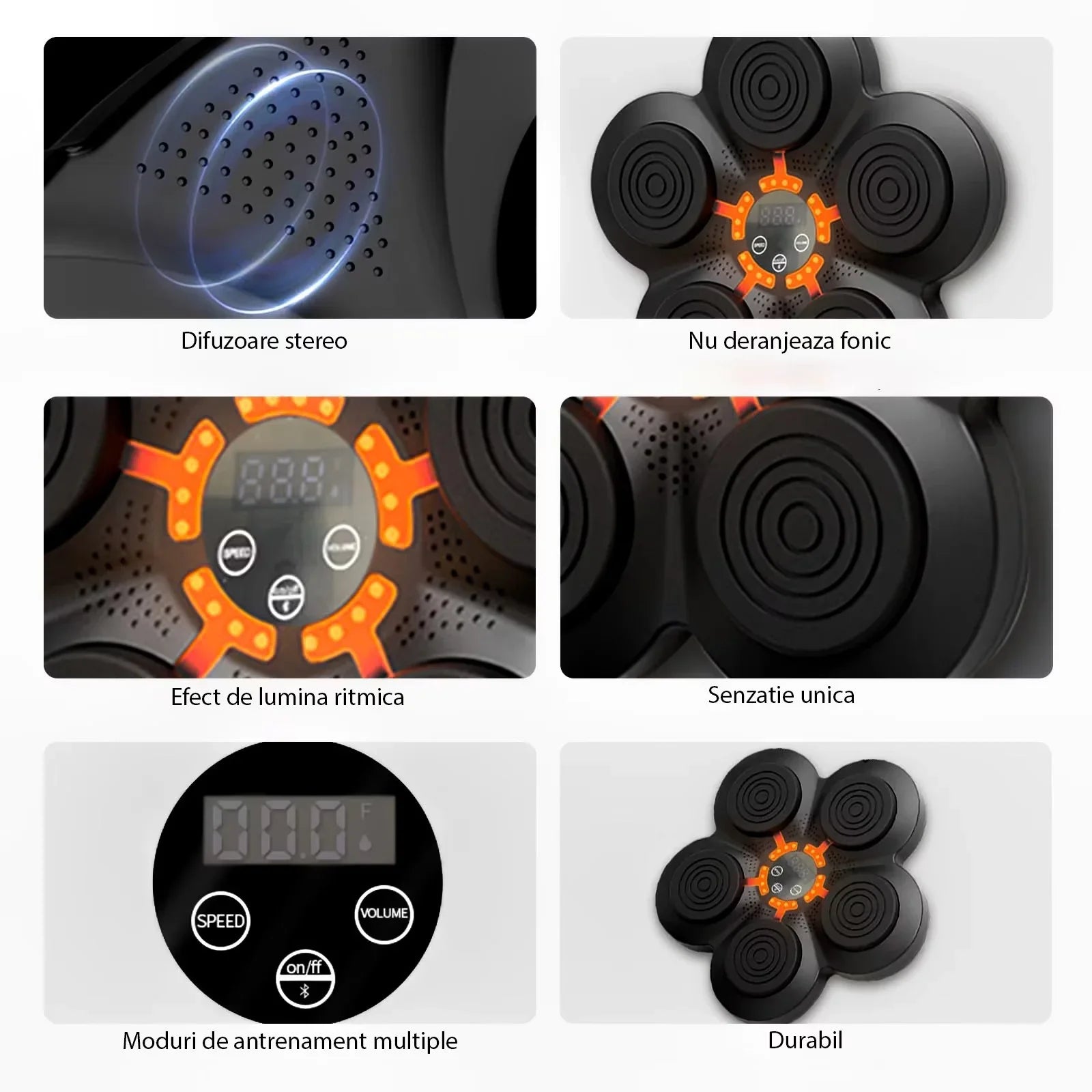 Aparat de box montabil interactiv, sincronizare Bluetooth, muzică și lumini RGB, Negru