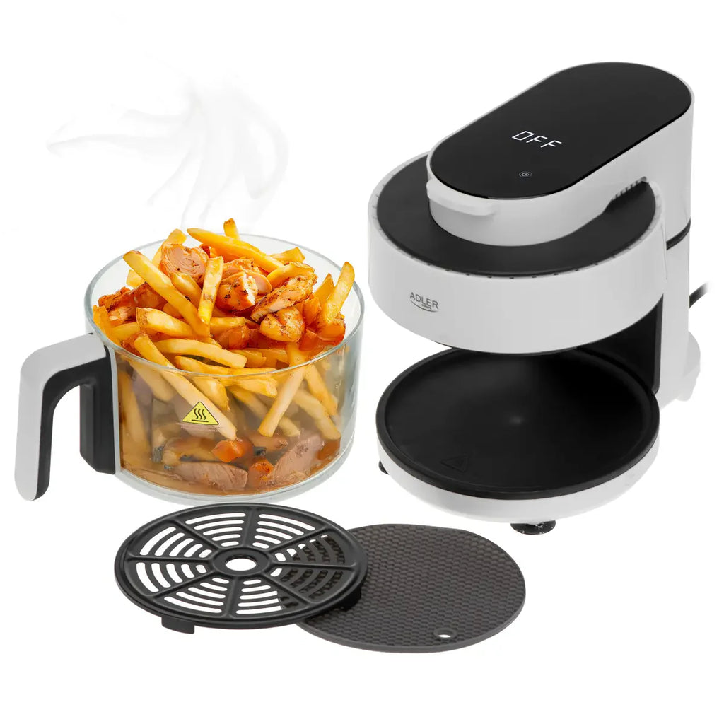 Friteuză cu Aer Cald 3L cu Bol din Sticlă – Adler AD 6316, 1400W, 8 Programe, Touch Screen