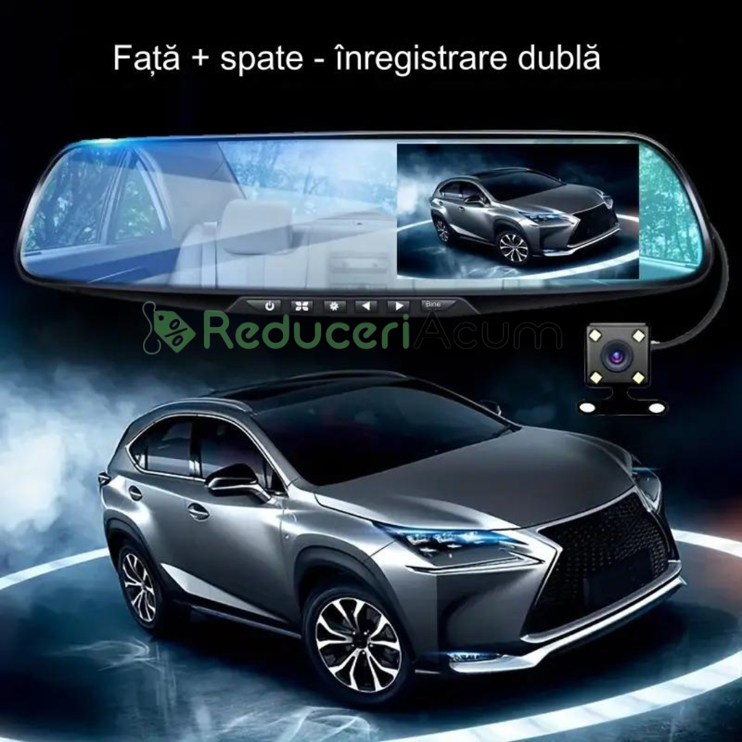 Oglinda monitor dual camera 4.3 inch pentru parcare