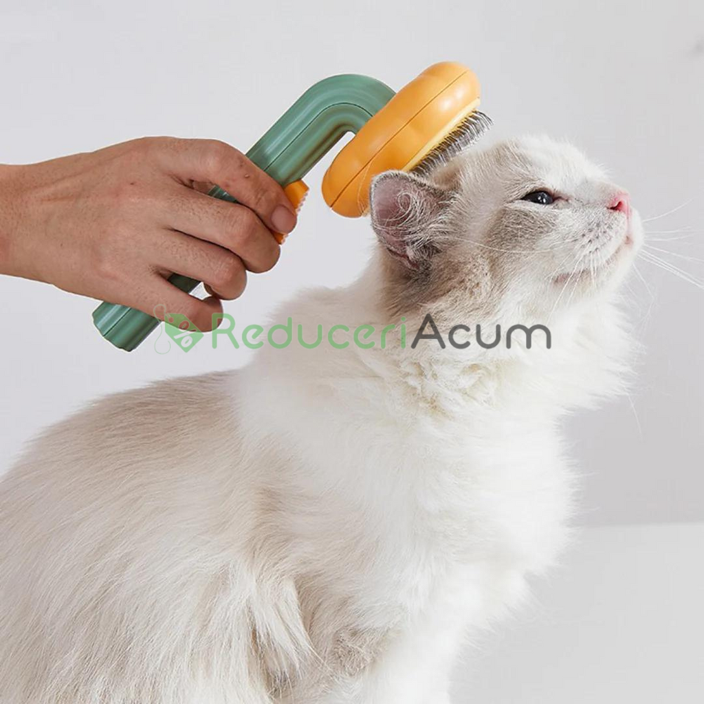 Perie pentru parul animalelor de companie, cu buton, pentru o curatare usoara