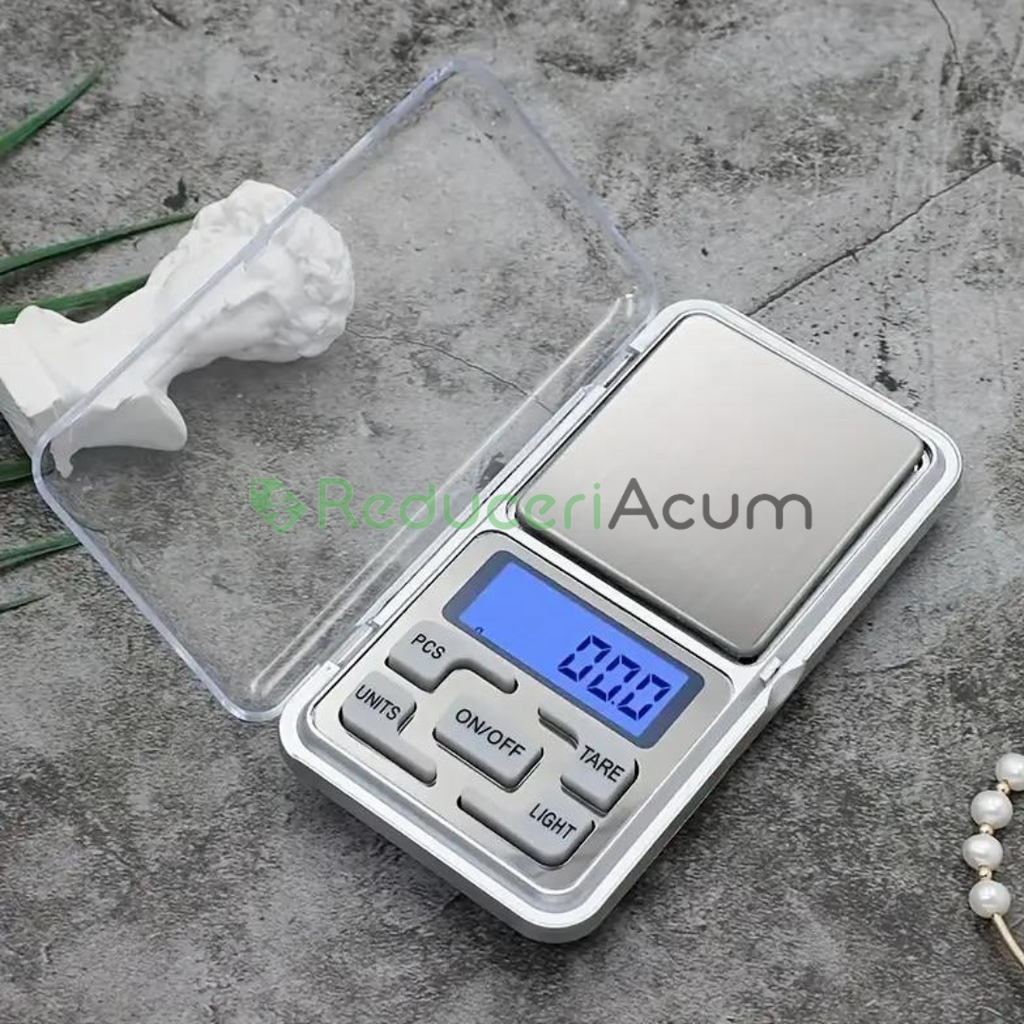 Cantar electronic portabil pentru bijuterii, capacitate 200 grame, functie Tara, acuratete 0.01 gr, Argintiu