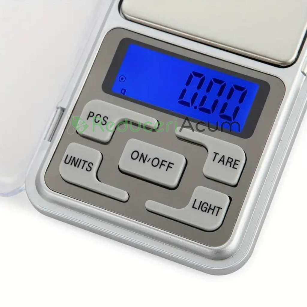 Cantar electronic portabil pentru bijuterii, capacitate 200 grame, functie Tara, acuratete 0.01 gr, Argintiu