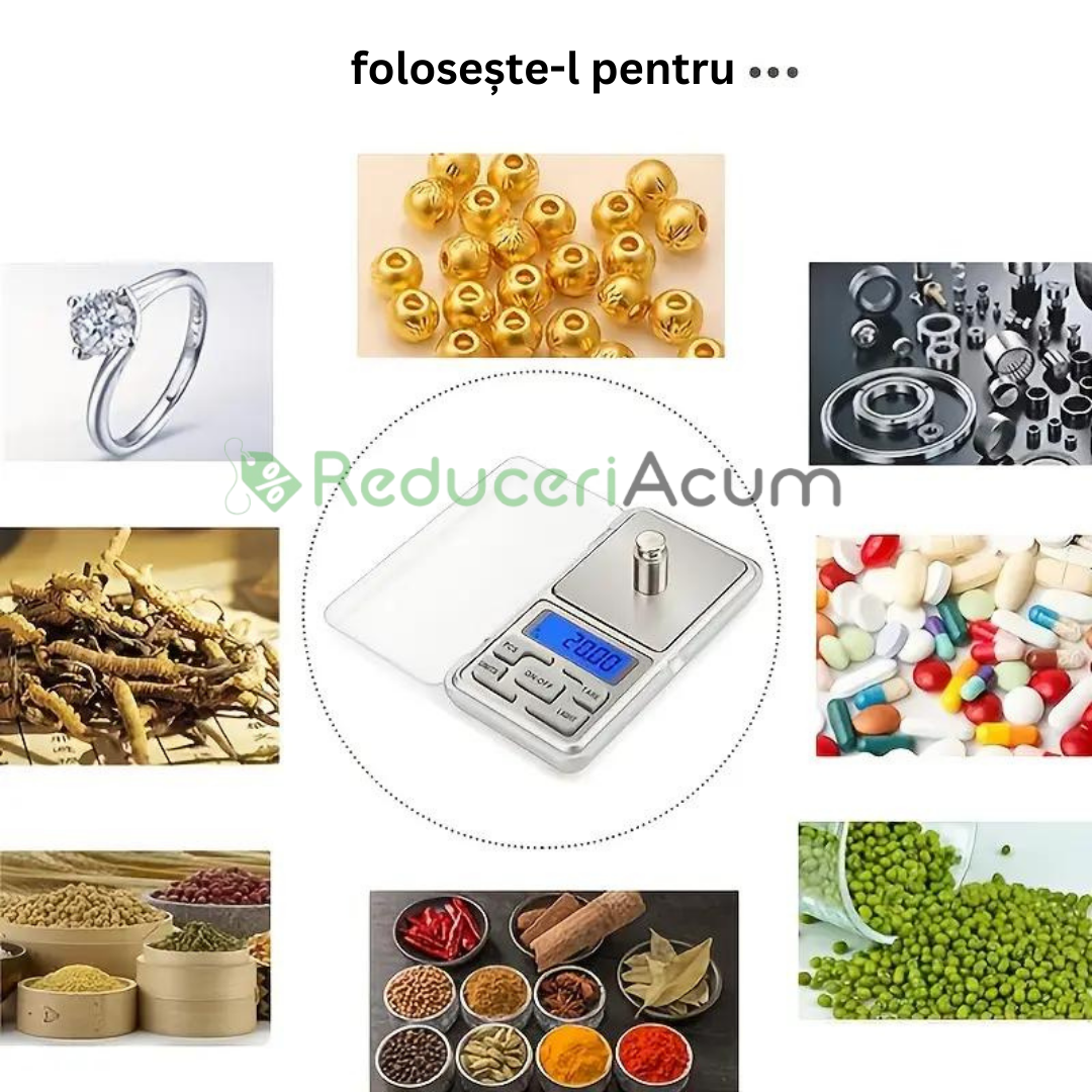 Cantar electronic portabil pentru bijuterii, capacitate 200 grame, functie Tara, acuratete 0.01 gr, Argintiu