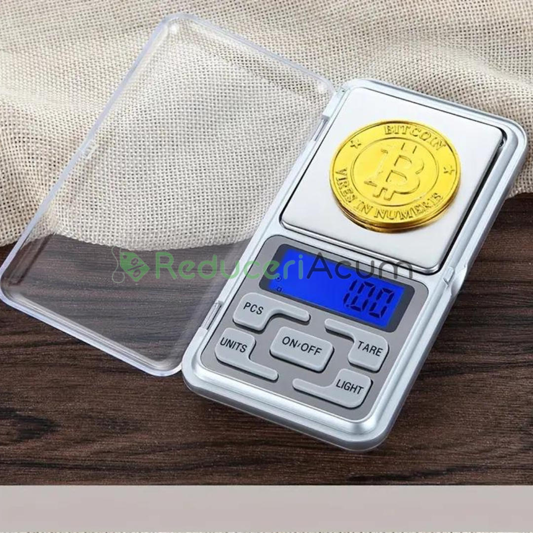 Cantar electronic portabil pentru bijuterii, capacitate 200 grame, functie Tara, acuratete 0.01 gr, Argintiu