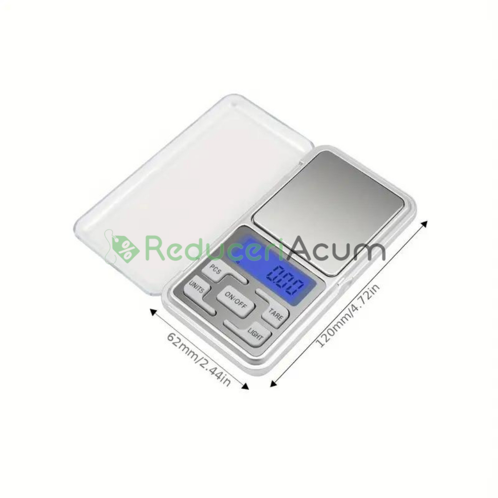 Cantar electronic portabil pentru bijuterii, capacitate 200 grame, functie Tara, acuratete 0.01 gr, Argintiu