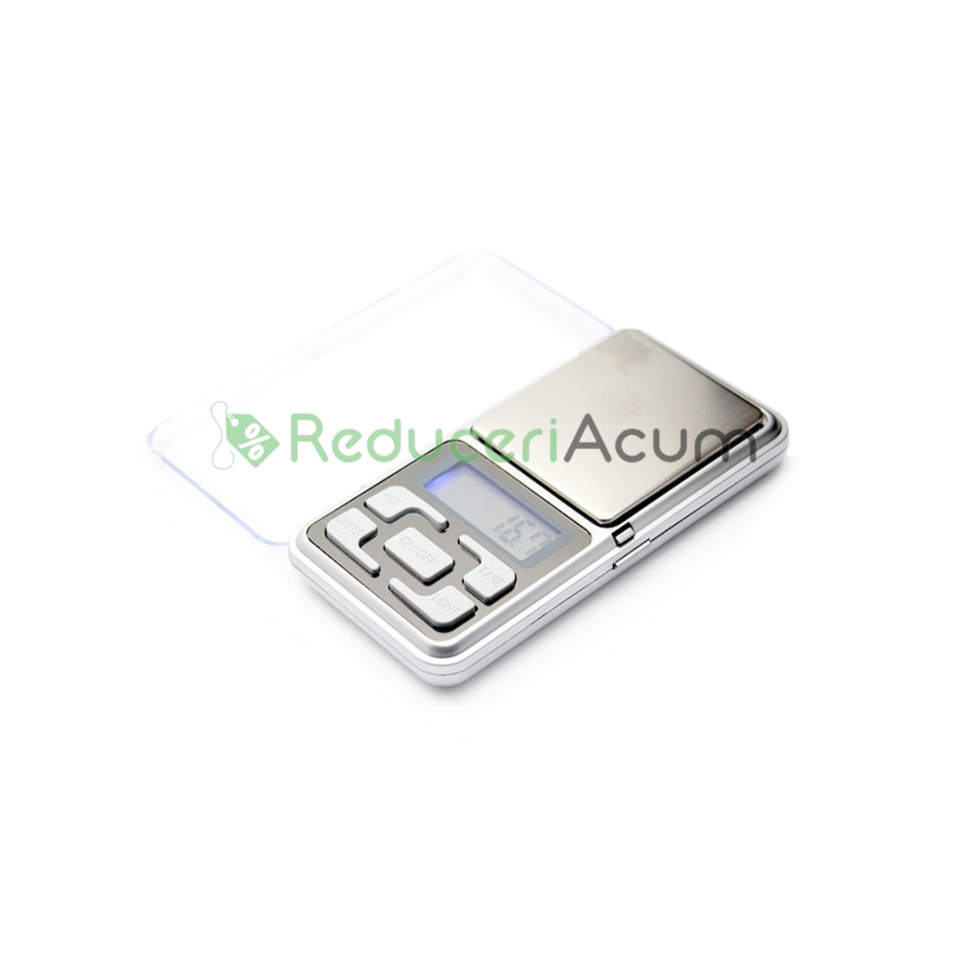 Cantar electronic portabil pentru bijuterii, capacitate 200 grame, functie Tara, acuratete 0.01 gr, Argintiu