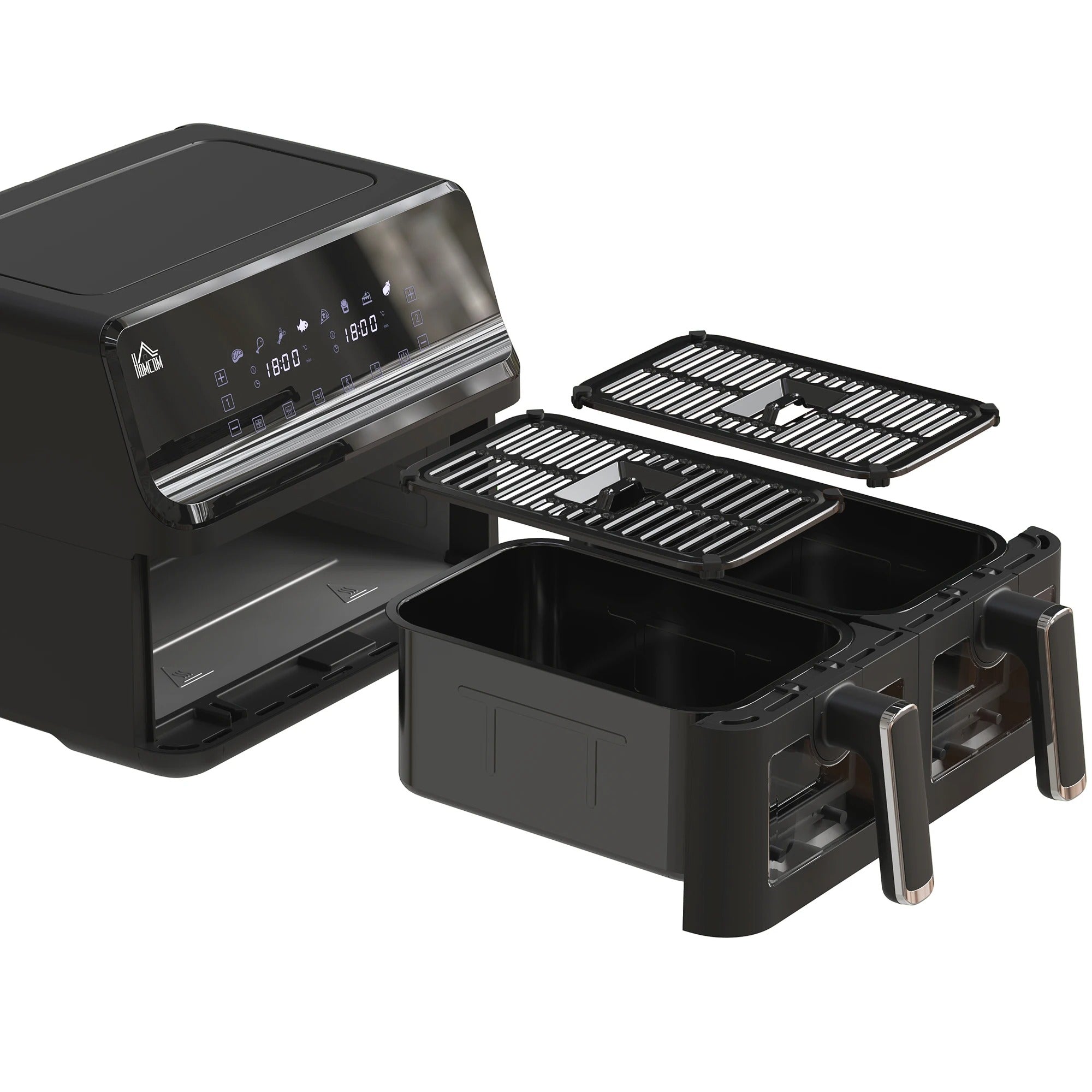 Friteuză Dublă Leihmann Air Fryer 10L, 3000W + CADOU 100 Hârtii de Copt + Pulverizator Ulei/Otet