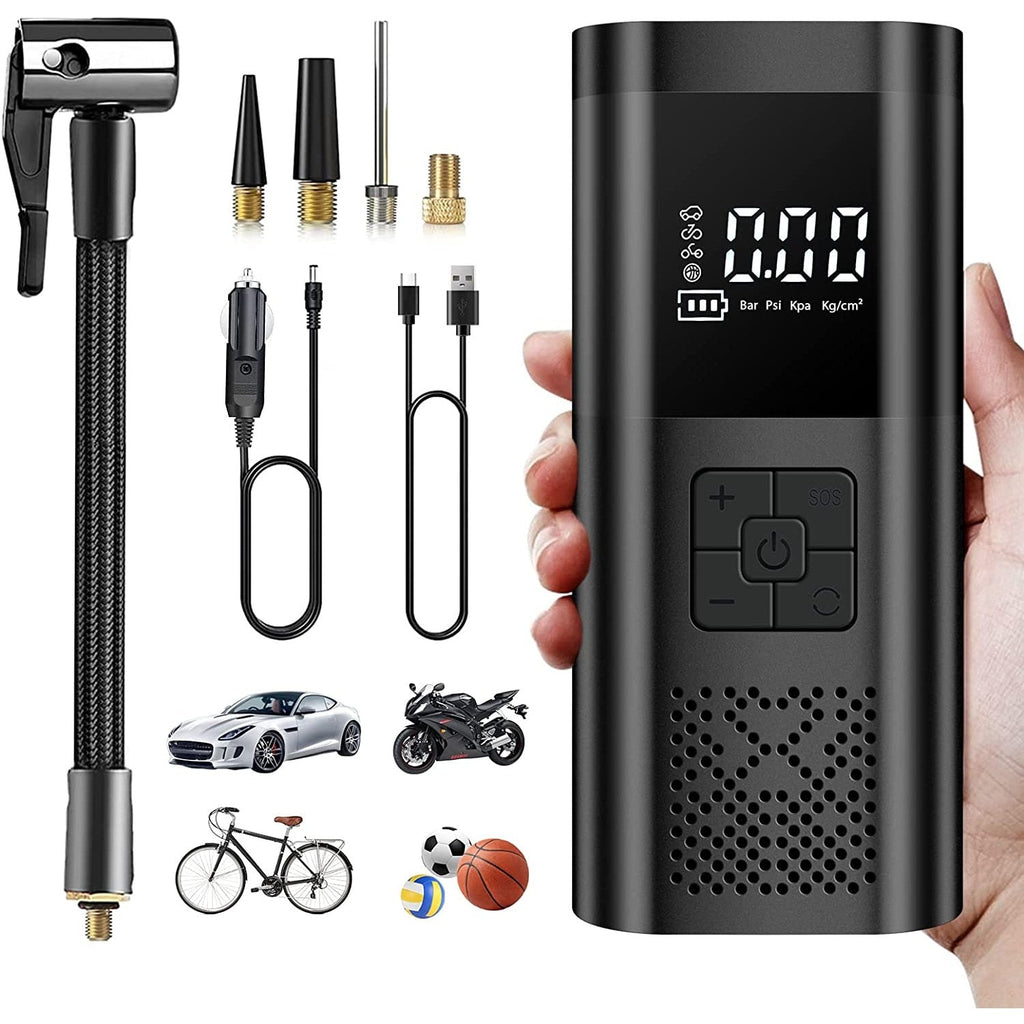 Mini Compresor Auto 3-în-1 cu Baterie 6000mAh – Pompa Digitală 150 PSI, Powerbank și Lanternă LED pentru Anvelope