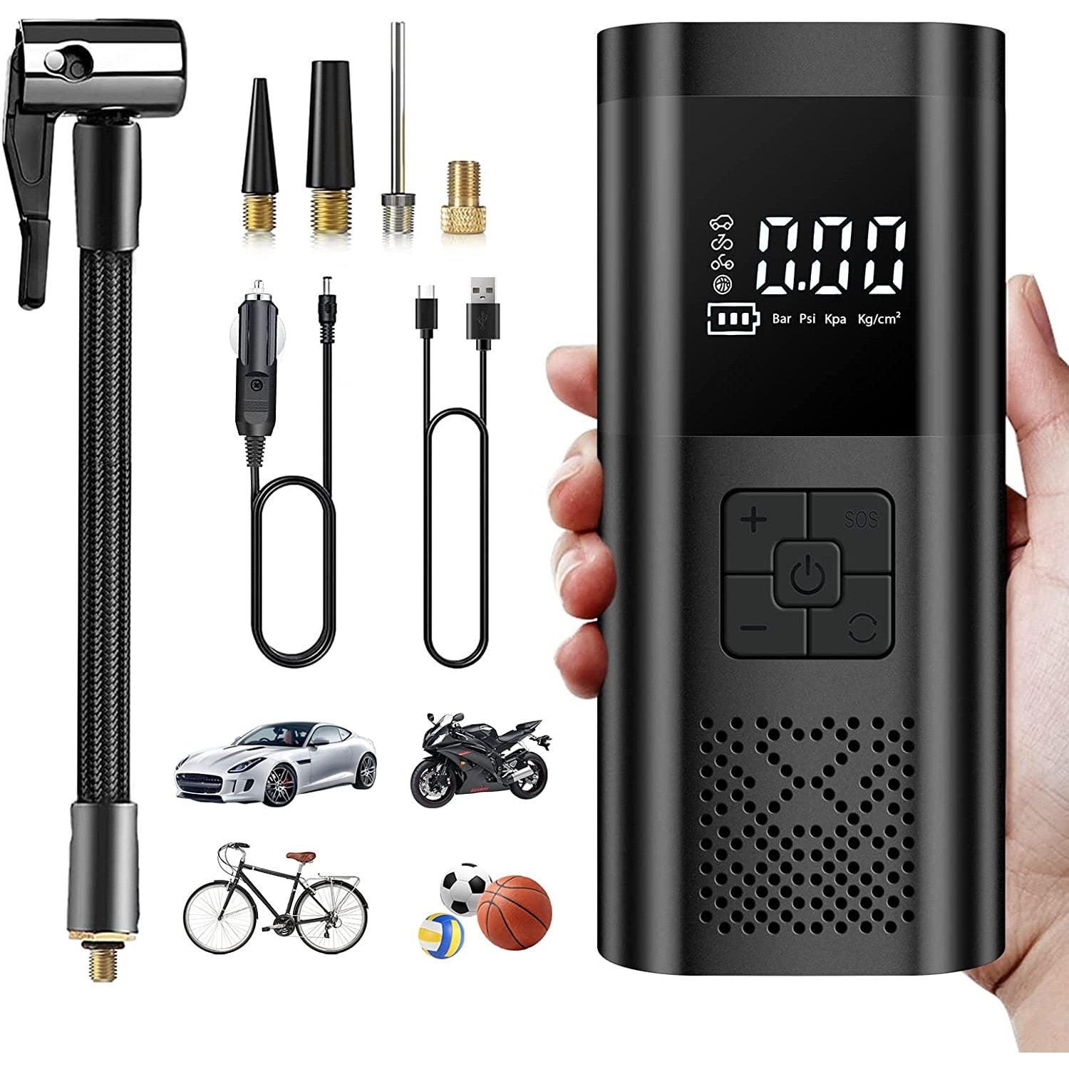 Mini Compresor Auto 3-în-1 cu Baterie 6000mAh – Pompa Digitală 150 PSI, Powerbank și Lanternă LED pentru Anvelope