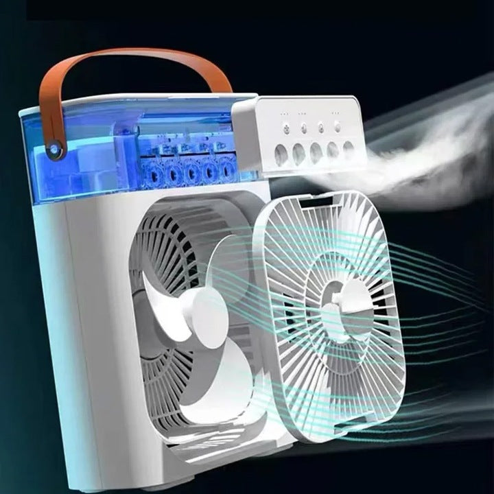 Ventilator Portabil 3 în 1 pentru Acasă – Umidificator și LED, Reglabil și Silentios