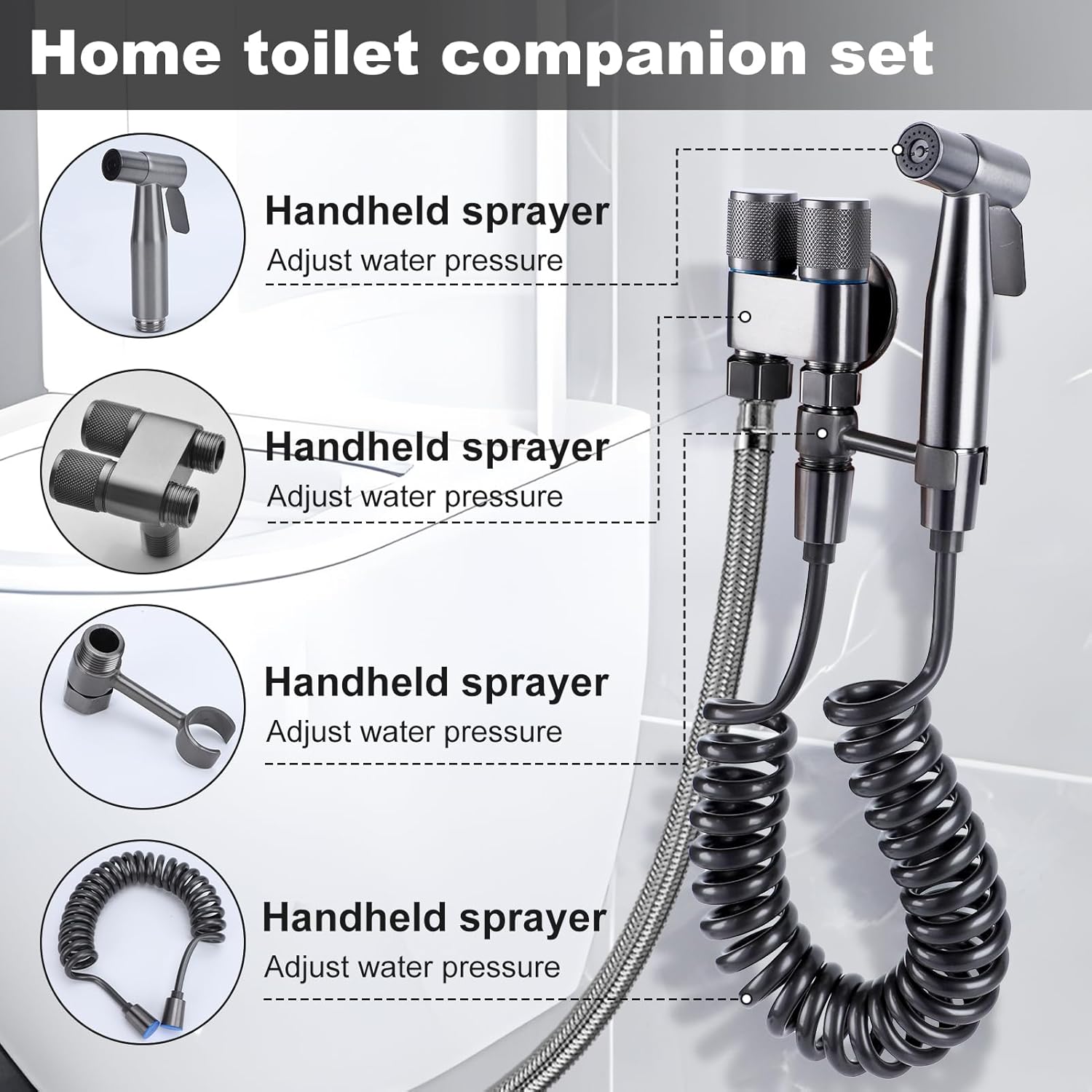 Set Dus Igienic WC si Bideu cu Furtun Extensibil – Pulverizator Igienic pentru Baie