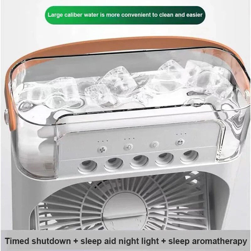 Ventilator Portabil 3 în 1 pentru Acasă – Umidificator și LED, Reglabil și Silentios