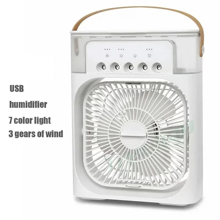 Ventilator Portabil 3 în 1 pentru Acasă – Umidificator și LED, Reglabil și Silentios