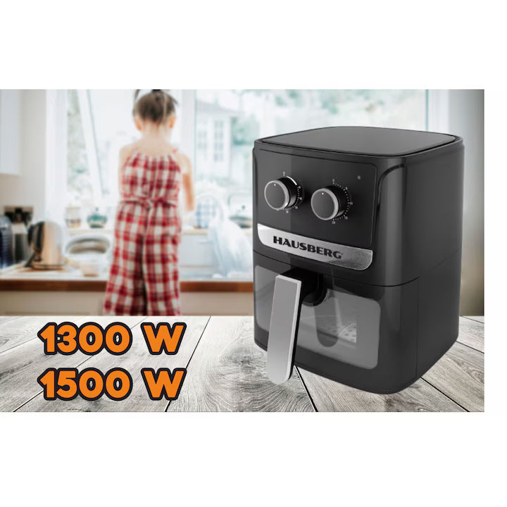Air Fryer 5L Hausberg HB-2340 – 1300-1500W, Termostat 80-200°C, Timer 30 min, Negru