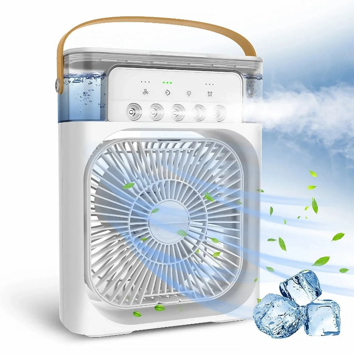 Ventilator Portabil 3 în 1 pentru Acasă – Umidificator și LED, Reglabil și Silentios