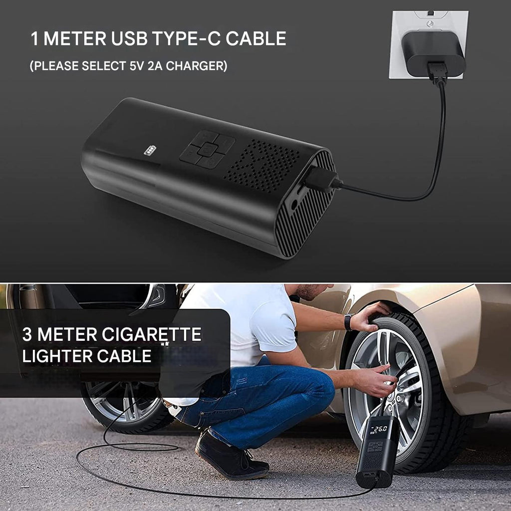 Mini Compresor Auto 3-în-1 cu Baterie 6000mAh – Pompa Digitală 150 PSI, Powerbank și Lanternă LED pentru Anvelope