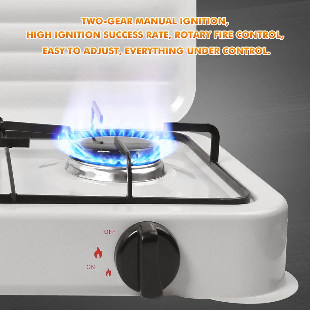 Plită Portabilă pe Gaz cu 3 Ochiuri, Rezistentă și Compactă, pentru Camping, Rulotă sau Bucătărie de Vară, Emailată