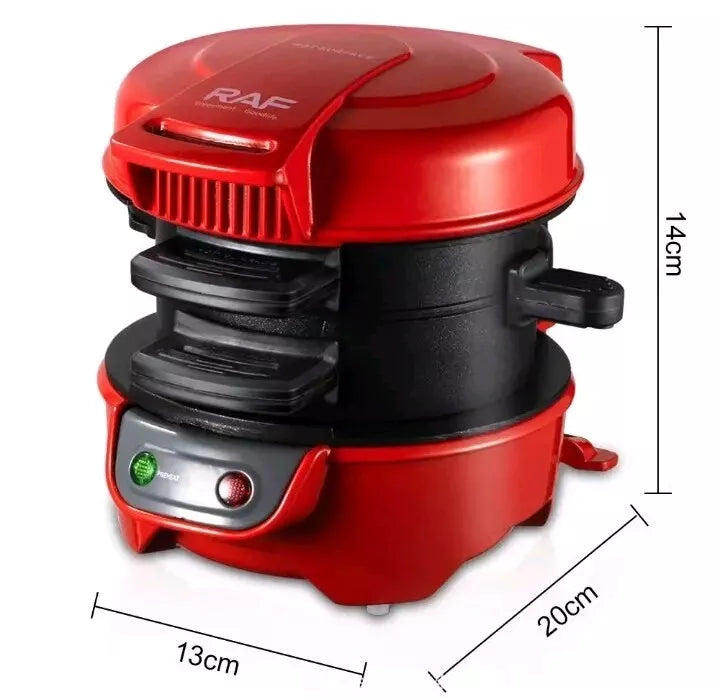 Sandwich Maker RAF 600W pentru Sandwich-uri și Burgeri, Plăci Antiaderente, Compact, Roșu