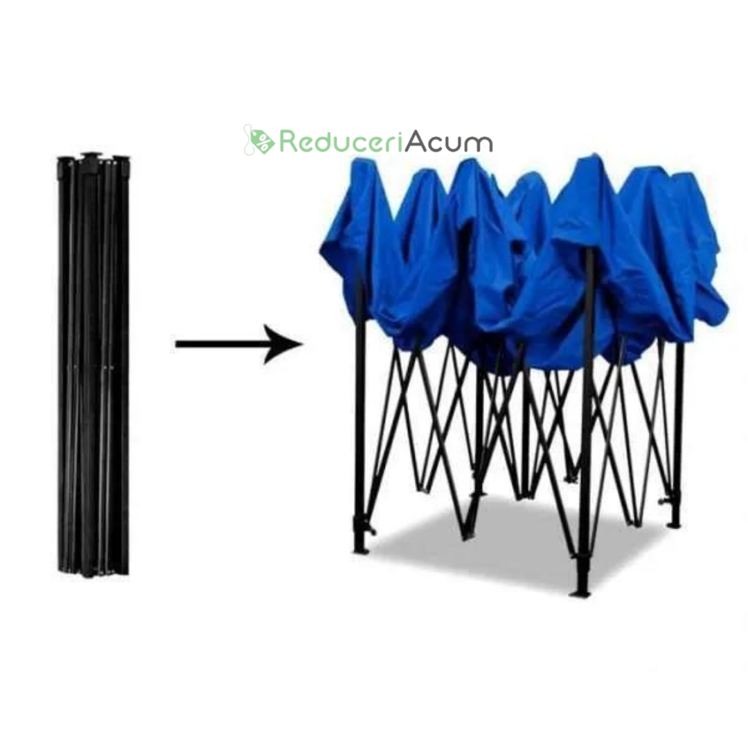 Cort albastru Pavilion 3x3m  Pliabil, tip acordeon! Cadru Metal pentru Curte, Gradina, Evenimente