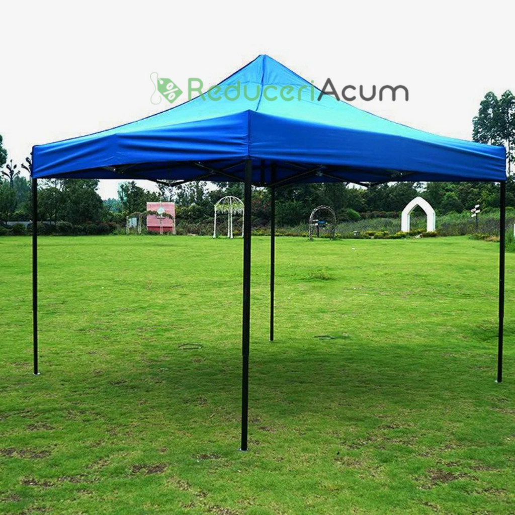 Cort albastru Pavilion 3x3m  Pliabil, tip acordeon! Cadru Metal pentru Curte, Gradina, Evenimente