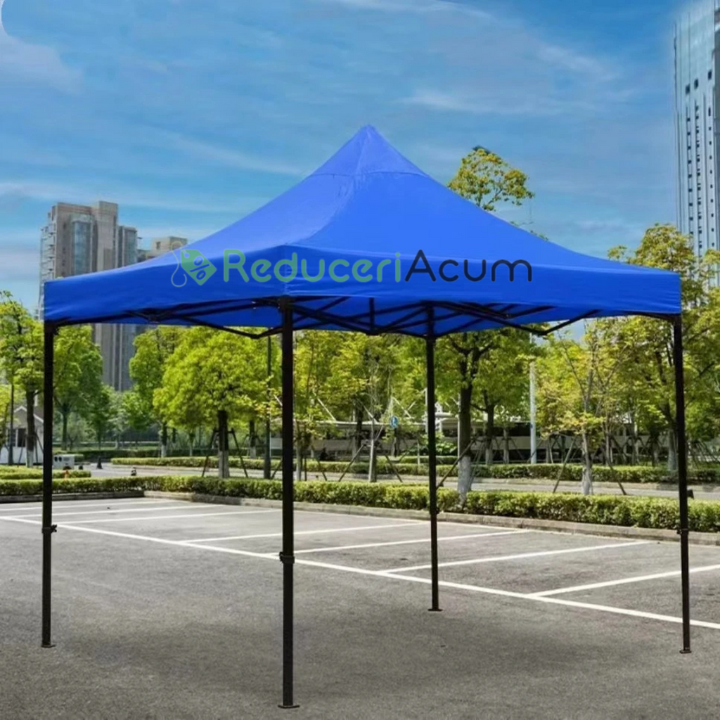 Cort albastru Pavilion 3x3m  Pliabil, tip acordeon! Cadru Metal pentru Curte, Gradina, Evenimente