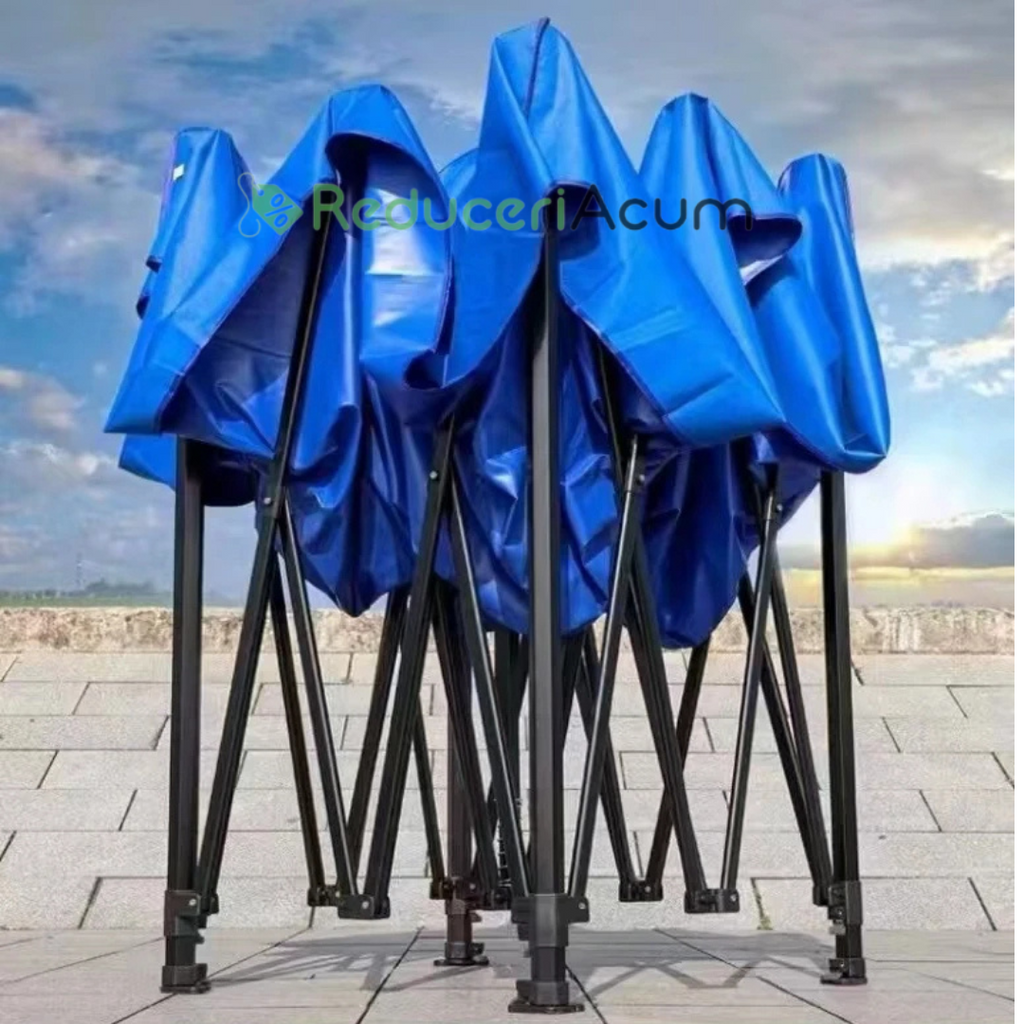 Cort albastru Pavilion 3x3m  Pliabil, tip acordeon! Cadru Metal pentru Curte, Gradina, Evenimente