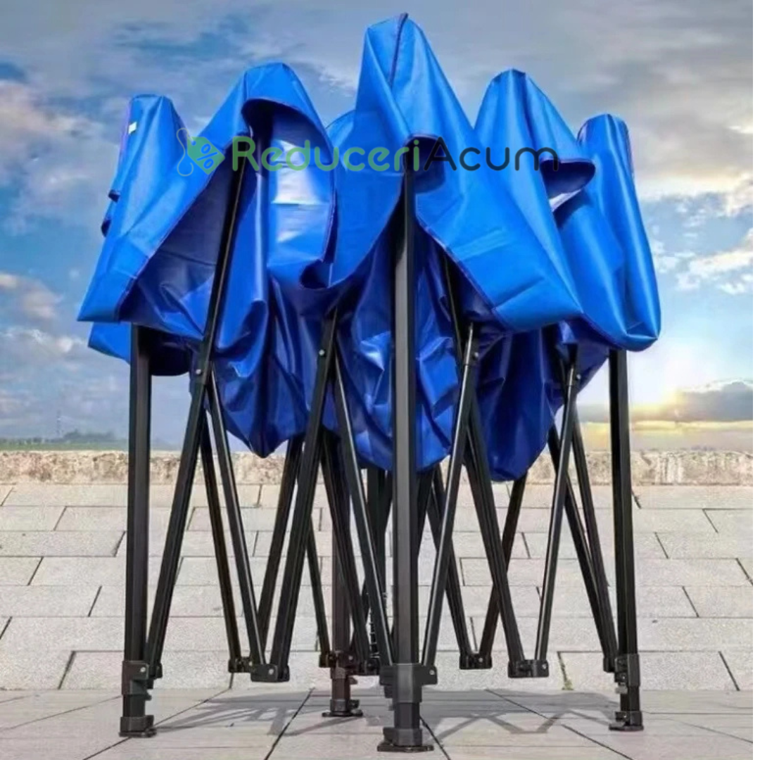 Cort albastru Pavilion 3x3m  Pliabil, tip acordeon! Cadru Metal pentru Curte, Gradina, Evenimente